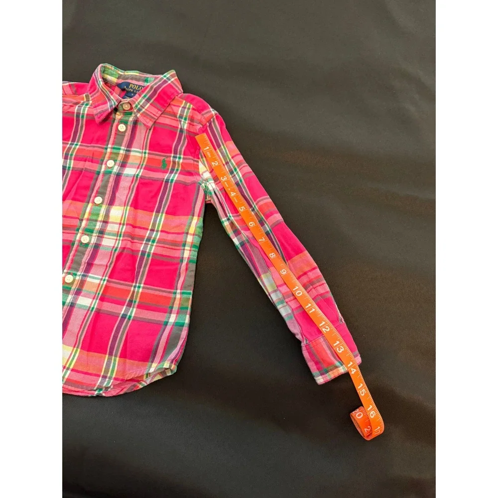 Polo Ralph Lauren Kids Pink Plaid Button Down Shirt Size 5 Long Sleeve Cotton
